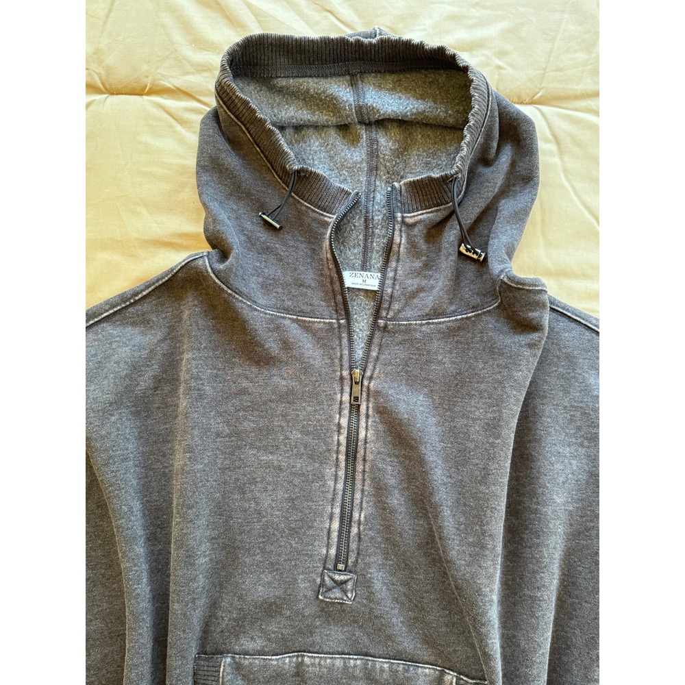 ZENANA Acid Wash Quarter Zip Hoodie Gray Oversized Fleece Pullover Size Medium - Picture 2 of 11